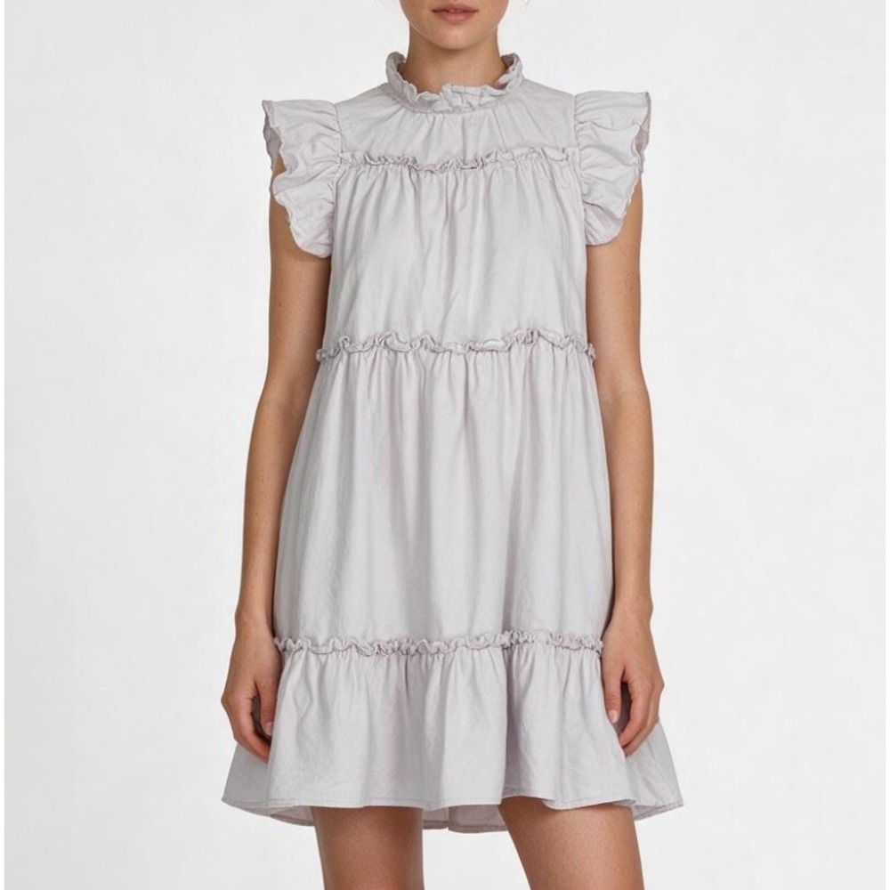EN SAISON Lavender RUFFLE TRIM Button FLUTTER SLEEVE Tiered A-Line Dress Sz S